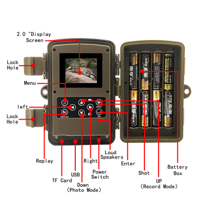 야생생물 30FPS IP66 방수 추적 카메라 고해상도 1080P 20MP LCD 32 PC